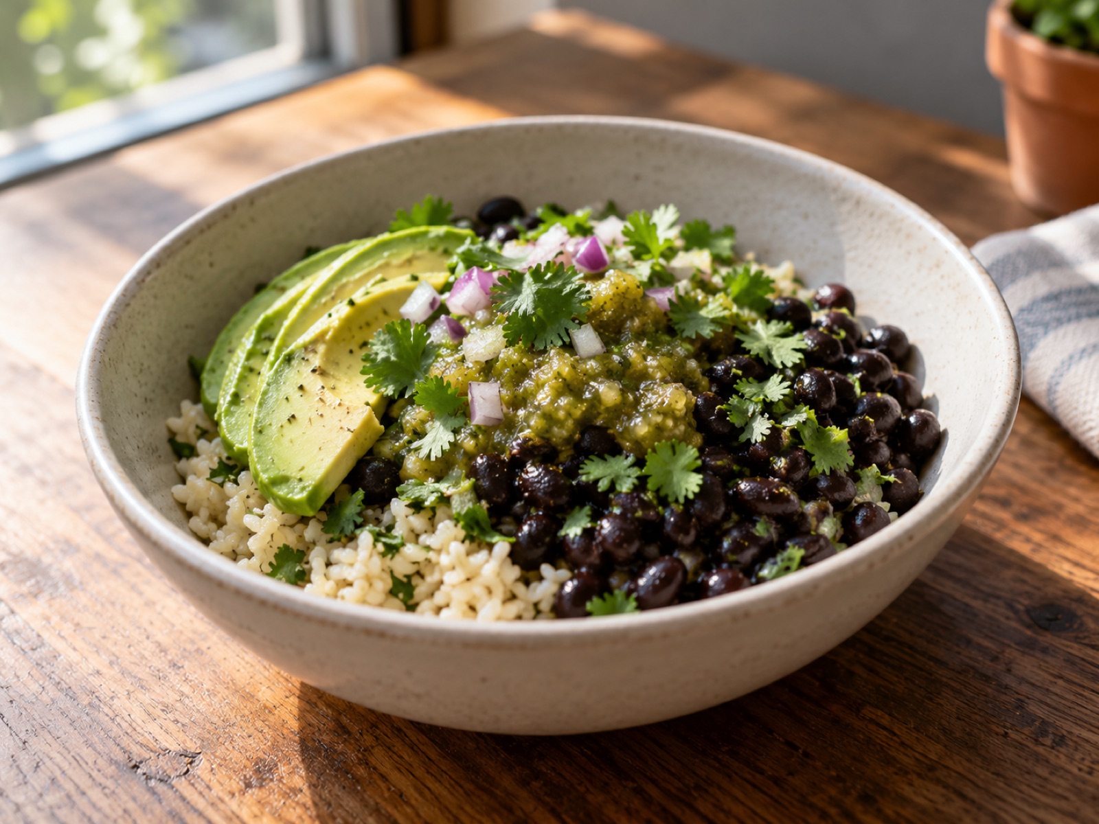 Black bean bowl (AI sample photo)